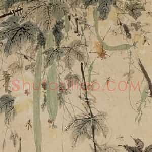 1946年 王雪涛《雀虫花卉》国画花鸟作品图片赏析