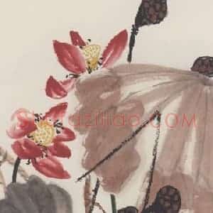 1954年 齐白石《荷蛙图》国画花鸟作品图片赏析