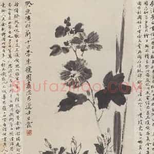 1923年 王云《秋葵图》国画花鸟作品图片赏析