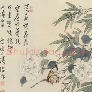 溥儒《梨花蝴蝶图》国画花鸟作品图片赏析
