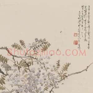 1930年 陈树人《紫藤图》国画花鸟作品图片赏析