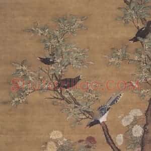 明代 吕纪《桂菊山禽图》国画花鸟作品图片赏析