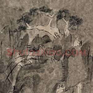 1999年 杨福音《晚登图》国画山水写意作品图片赏析