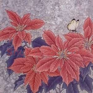 1992年 金鸿钧《圣诞红》国画花鸟作品图片赏析