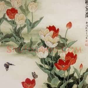 1978年 金鸿钧《郁金香》国画花鸟作品图片赏析