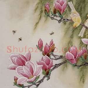 2001年 金鸿钧《辛夷玉鸟》国画花鸟作品图片赏析