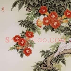1981年 金鸿钧《凌霄白羽》国画花鸟作品图片赏析
