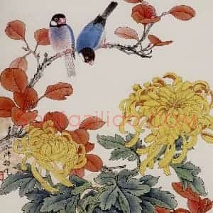 1981年 金鸿钧《菊花文鸟》国画花鸟作品图片赏析