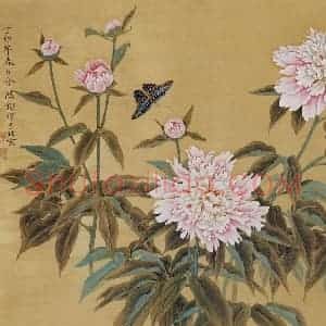 1987年 金鸿钧《芍药双蝶》国画花鸟作品图片赏析