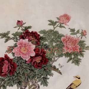 1985年 金鸿钧《国色》国画花鸟作品图片赏析