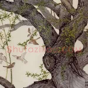 1984年 金鸿钧《新绿》国画花鸟作品图片赏析
