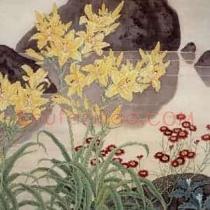 1984年 金鸿钧《溪畔群芳》国画花鸟作品图片赏析