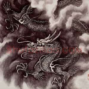 1988年 金鸿钧《墨龙图》国画花鸟作品图片赏析