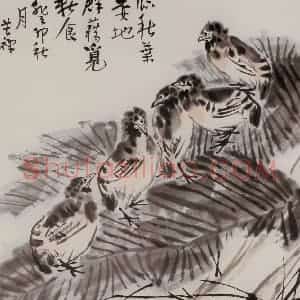 李苦禅《芭蕉鹌鹑图》国画花鸟作品图片赏析