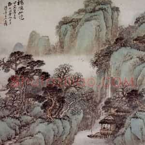 吴石伧《桃源仙境》国画山水作品图片赏析