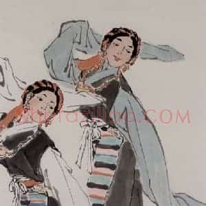 叶浅予《拉萨舞步》国画人物作品图片赏析