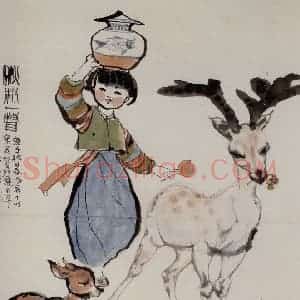 程十髪《秋林一瞥》国画人物作品图片赏析