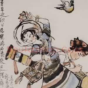 程十髪《滇西傣家赶龙舞》国画人物作品图片赏析