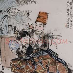 程十髪《节日之晨》国画人物作品图片赏析