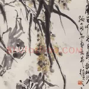 约70年代 朱颖人《芦花明月夜有客听爬沙》国画花鸟作品图片赏析