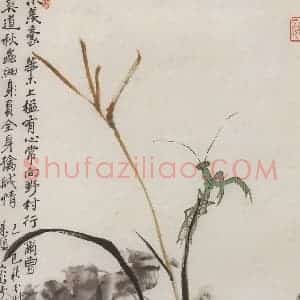 1989年 朱颖人《螳螂》国画花鸟作品图片赏析