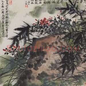 1992年 朱颖人《雨落村前》国画花鸟作品图片赏析