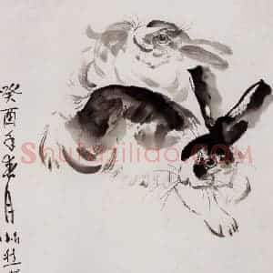 1993年 段忻然《兔》国画花鸟作品图片赏析