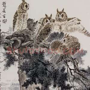 1986年 段忻然《鸮临古城》国画花鸟作品图片赏析
