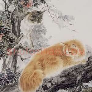 1990年 段忻然《猫》国画花鸟作品图片赏析