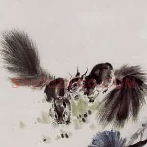 1980年 段忻然《松鼠》国画花鸟作品图片赏析