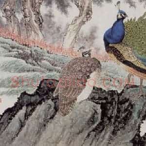 1992年 段忻然《动摇金翠舞碧空》国画花鸟作品图片赏析