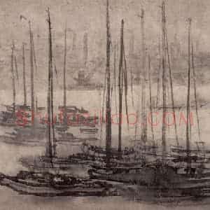 1950年代 钱瘦铁《黄浦朝雨》国画山水作品图片赏析