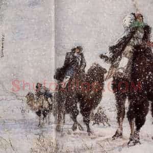 1955年 黄胄《洪荒风雪》国画人物作品图片赏析