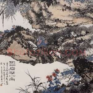 1955年 潘天寿《灵岩涧一角》国画山水作品图片赏析