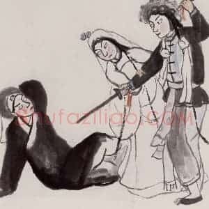 1956年 关良《白蛇传一段》国画人物作品图片赏析