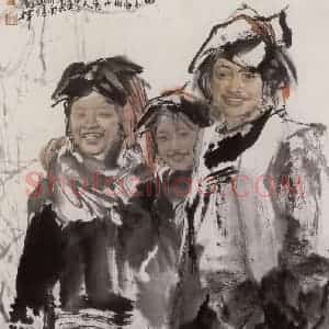 1984年 刘国辉《曲木家的小客人》国画人物作品图片赏析