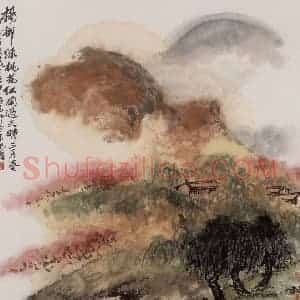 1984年 朱屺瞻《柳绿桃红三月春》国画山水作品图片赏析