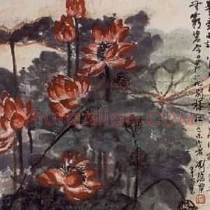 1979年 刘海粟《红荷翠羽》国画花鸟作品图片赏析