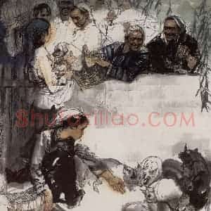 1980年 史国良《买猪图》国画综合作品图片赏析