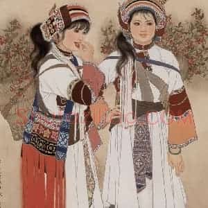 1982年 蒋采苹《摘火把果的姑娘》国画人物作品图片赏析