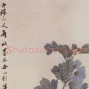 约19世纪70年代初期 任伯年《蜀葵双鸡》国画花鸟作品图片赏析