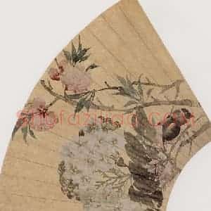 约19世纪70年代初期 任伯年《桃花小雀》国画花鸟作品图片赏析