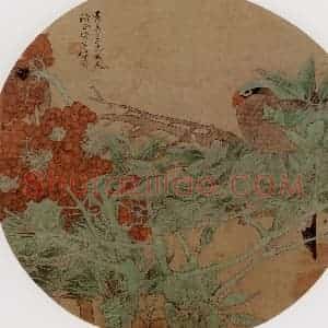 约19世纪60年代中期 任伯年《天竹栖禽》国画花鸟作品图片赏析