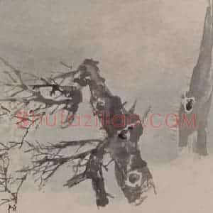 约19世纪70年代中期 任伯年《梅边携鹤图》国画综合作品图片赏析