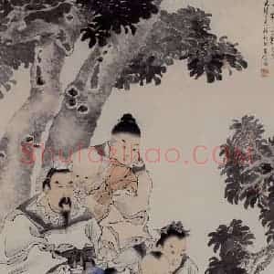 1877年 任伯年《丹桂五芳》国画人物作品图片赏析