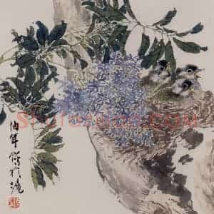 1877年 任伯年《花鸟册八开》国画花鸟作品图片赏析