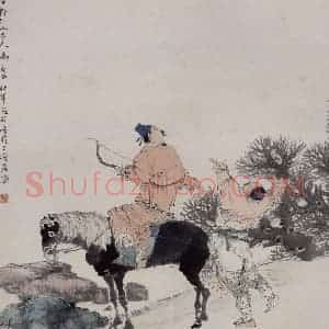 约19世纪70年代末期 任伯年《秋郊射禽图》国画人物作品图片赏析