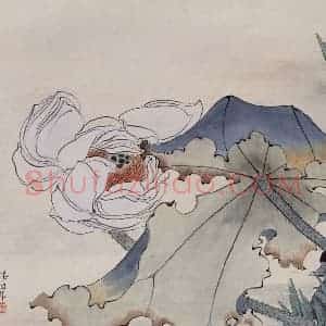 约19世纪70年代末期 任伯年《荷花鸳鸯》国画花鸟作品图片赏析