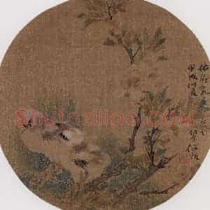 1874年 任伯年《李花双雏》国画花鸟作品图片赏析