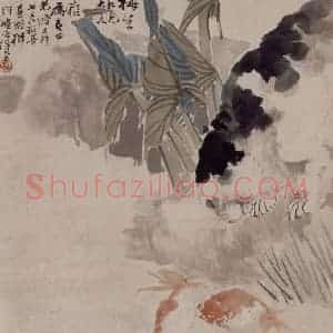 1879年 任伯年《狸猫金鱼》国画综合作品图片赏析